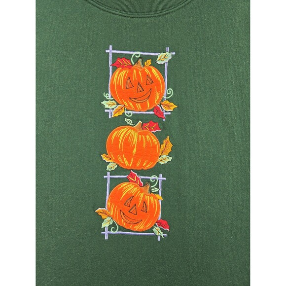 VTG Bobbie Brooks Pumpkins Embroidered Sweatshirt Mock Neck Green Women's Large - Picture 4 of 8